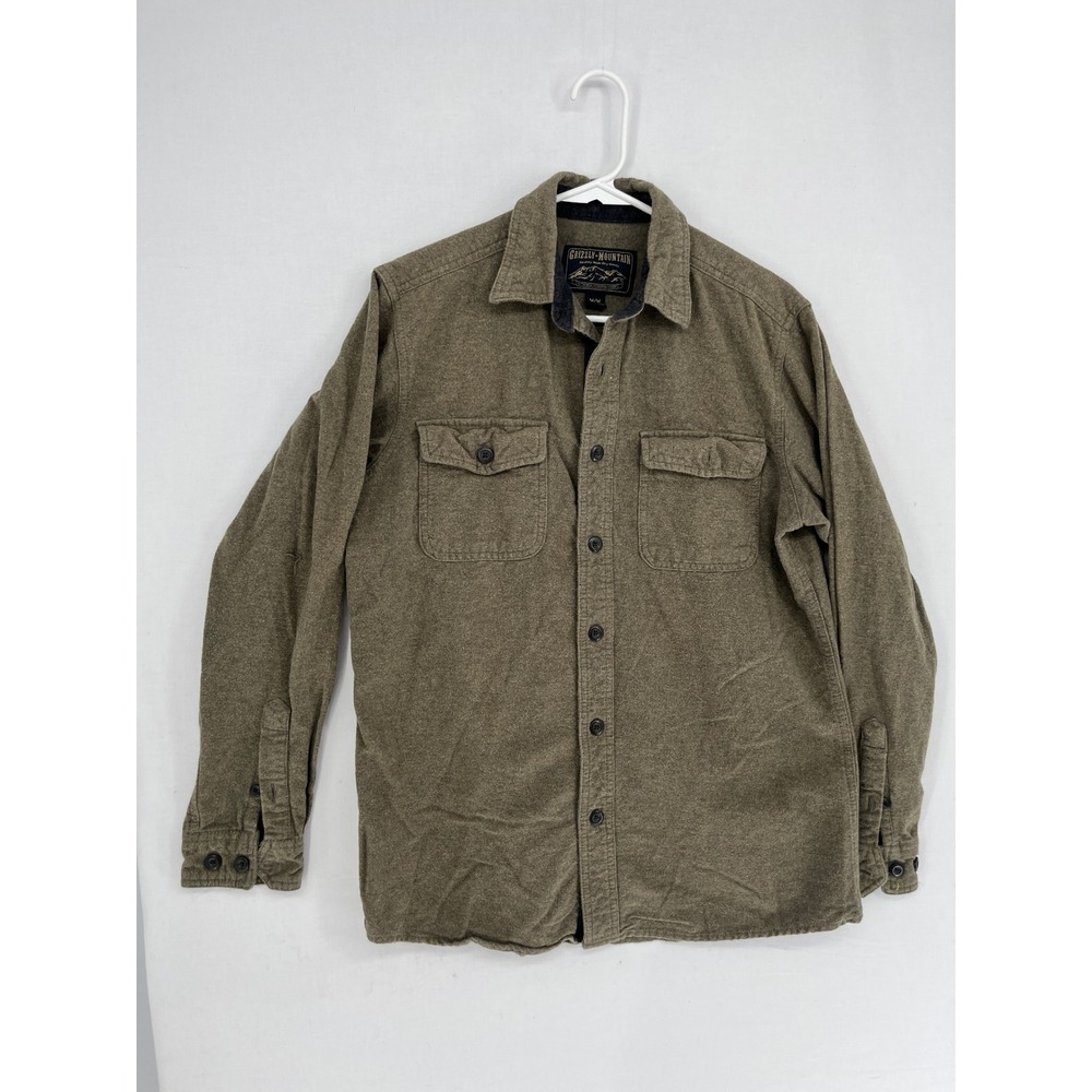 Grizzly Mountain Mens Flannel Shirt Long Sleeve Cotton Button Down Green Medium